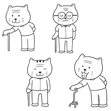 Vector set of elder cat with cane Stock Illustration