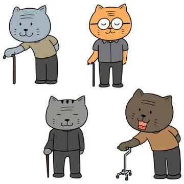 Vector set of elder cat with cane Stock Illustration