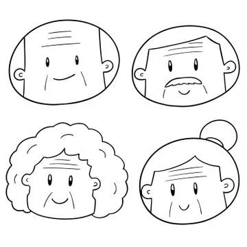 Vector set of elder people face Stock Illustration