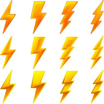 Vector set of electric bolt symbols. Stock Illustration