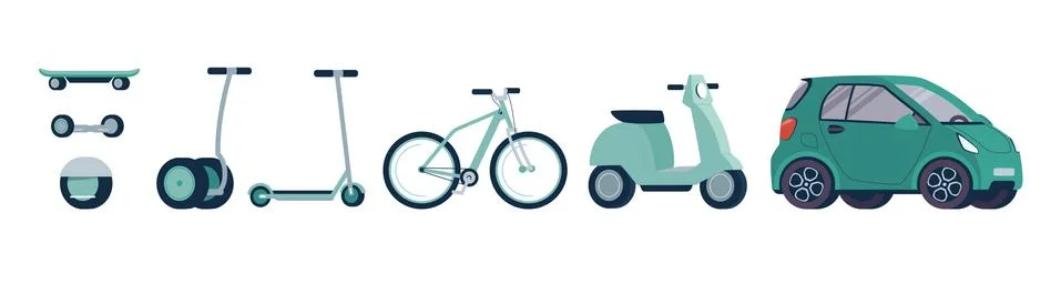 .Vector set of electric environmentally friendly alternative vehicles. Modern Stock Illustration
