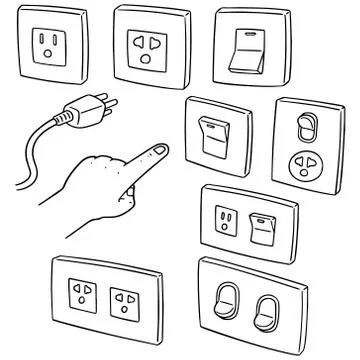 Vector set of electric switch and plug Stock Illustration