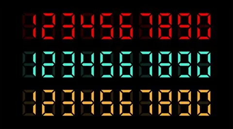 Vector set of electronic digits numbers font from a clock and a countdown tim Stock Illustration