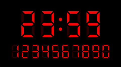 Vector set of electronic digits numbers font from a clock and a countdown tim Stock Illustration