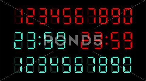 Vector set of electronic digits numbers font from a clock and a ...