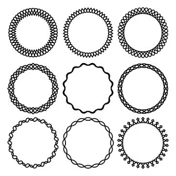 Vector set of elegant round thin, narrow linear frame with twisted elements Stock Illustration