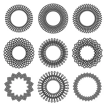 Vector set of elegant, simple round narrow wide thick and thin linear frame Stock Illustration