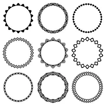 Vector set of elegant thin and narrow frames in Oriental style. Round frames Stock Illustration