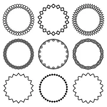 Vector set of elegant thin and narrow frames in Oriental style. Circle frames Stock Illustration