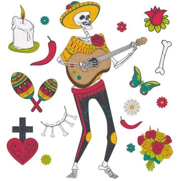 Vector set of elements for Day of the Dead Stock Illustration