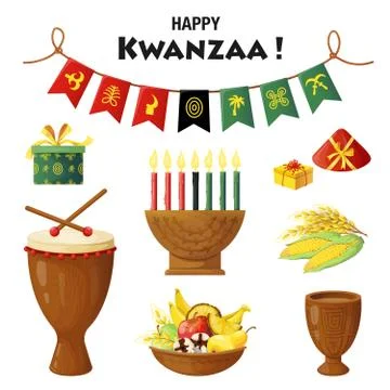 Vector set of elements on Kwanzaa celebration Stock Illustration