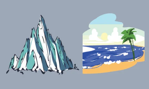 Vector set elements of nature, the mountain and the beach Stock Illustration