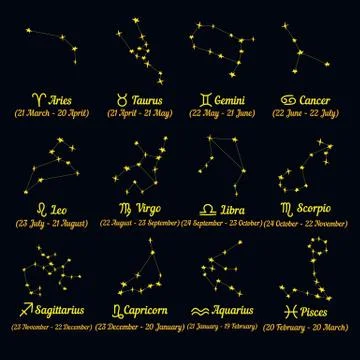 Vector set of elements, zodiac signs , constellation and date, set Stock Illustration