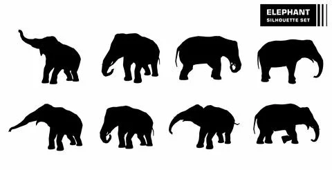 Vector set of elephant character silhouettes Stock Illustration