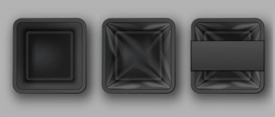 Vector set empty black plastic food containers. Stock Illustration