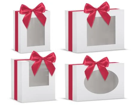 Vector set of empty gift boxes with red silk bows イラスト素材