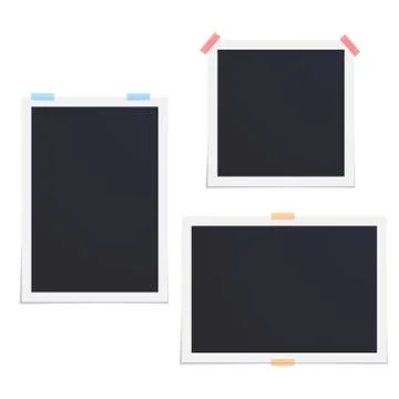 Vector set empty photo frames with scotch tape isolated on white background. Illustrazione stock