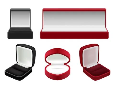 Vector set of empty red and black velvet opened jewelry boxes イラスト素材
