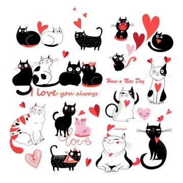 Vector set of enamored cats Stock Illustration