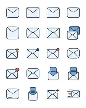 Vector set of envelopes in doodle style isolated on white background. Stock Illustration