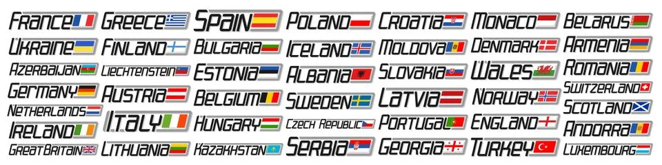 Vector set of European Countries Flags Stock Illustration