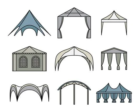Vector set of event tent illustrations. Line art. Stock-Illustration