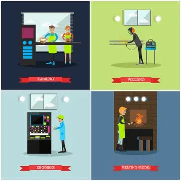 Vector set of factory posters in flat style Stock Illustration