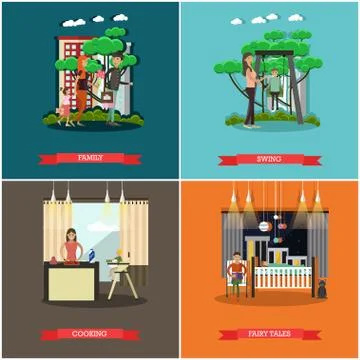 Vector set of family concept design elements in flat style Stockillustratie