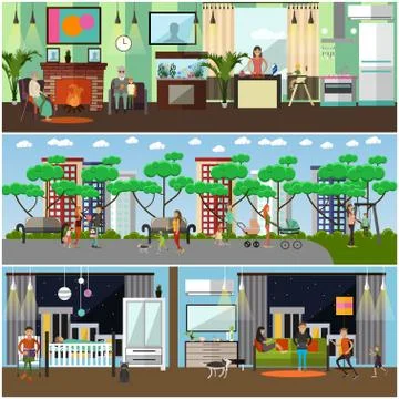 Vector set of family concept design elements in flat style Stock Illustration