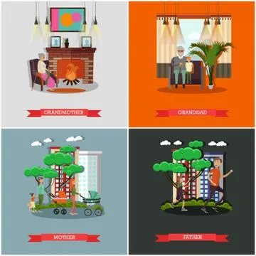 Vector set of family concept design elements in flat style Stock Illustration