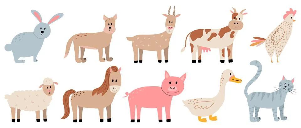 Vector set of farm animals. Stock Illustration