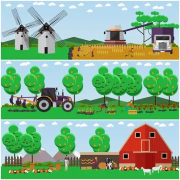 Vector set of farming concept design elements in flat style Illustrazione stock