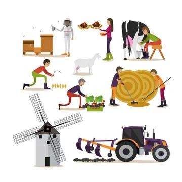 Vector set of farming concept design elements in flat style イラスト素材