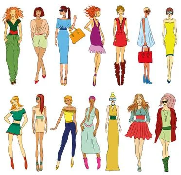 Vector set of fashion models Stock Illustration