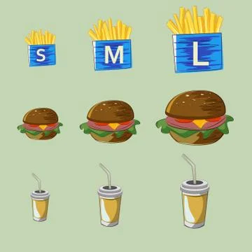 Vector set of fast food drink, burger, fries Stock Illustration