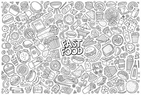 Vector set of Fast food objects and symbols Ilustração Stock