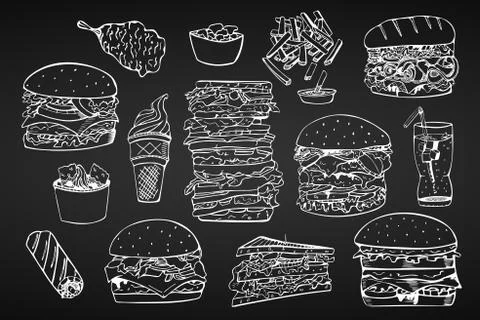 Vector set of fast food.Hand drawn Stock Illustration