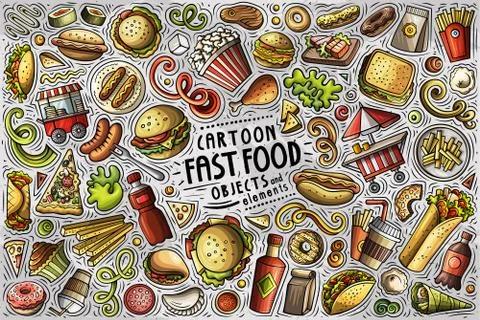 Vector set of Fastfood theme items, objects and symbols Stock Illustration