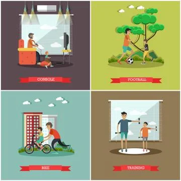 Vector set of father concept square posters in flat style Ilustración de archivo