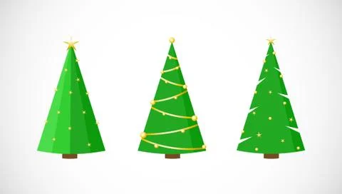 Vector Set of festive Christmas trees with stars in flat style. Illustrazione stock