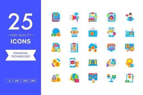 Vector set of Financial Technology icons Stock Illustration