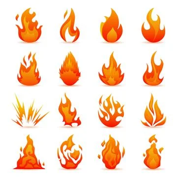 Vector set of fire and flame icons. Colorful Flames in the Flat Style. Simp.. Illustrazione stock