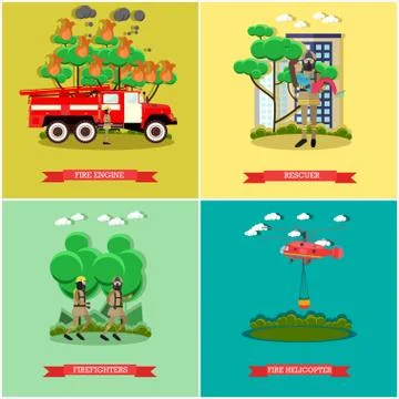 Vector set of fire posters in flat style Stock Illustration