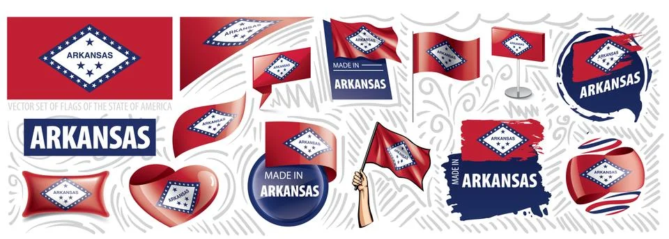 Vector set of flags of the American state of Arkansas in different designs Stock Illustration