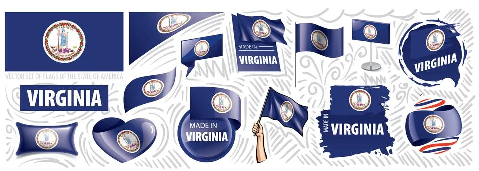 Vector set of flags of the American state of Virginia in different designs Stock Illustration