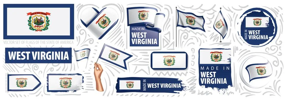 Vector set of flags of the American state of West Virginia in different designs Stock Illustration