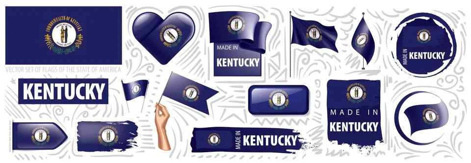 Vector set of flags of the American state of Kentucky in different designs Stock Illustration