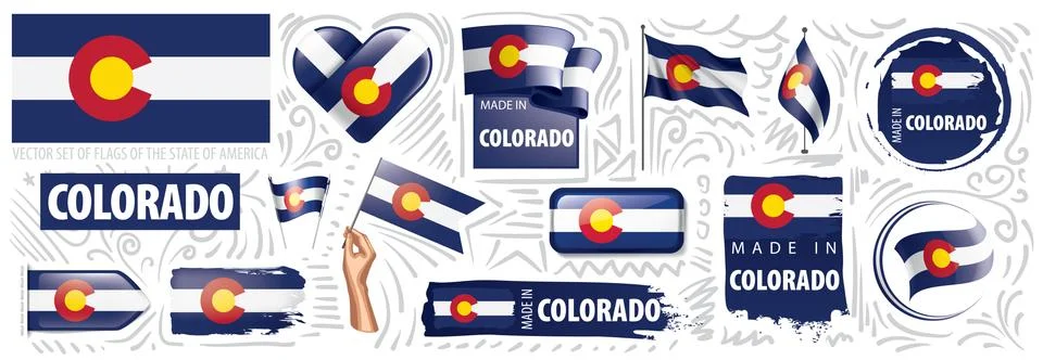 Vector set of flags of the American state of Colorado in different designs Stock Illustration