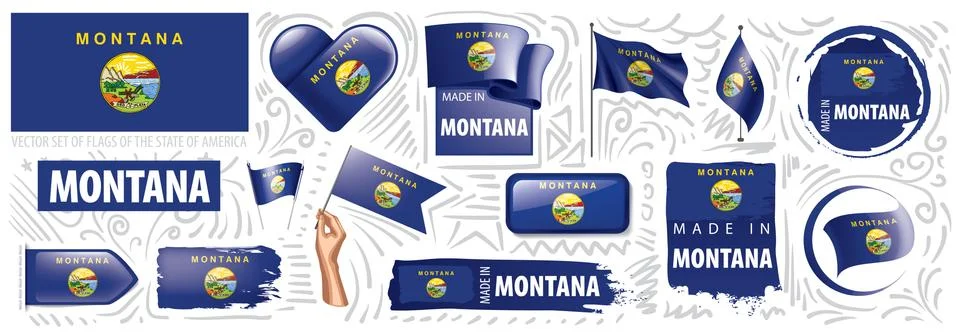 Vector set of flags of the American state of Montana in different designs Stock Illustration