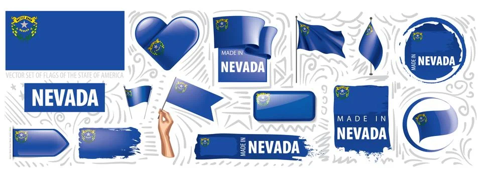 Vector set of flags of the American state of Nevada in different designs Stock Illustration